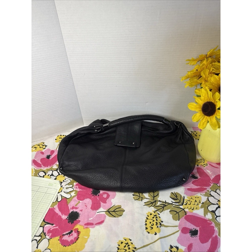 Kenneth Cole NY Black Pebbled Leather Handbag HOBO Silver Tone Hrdwr No CB Strap